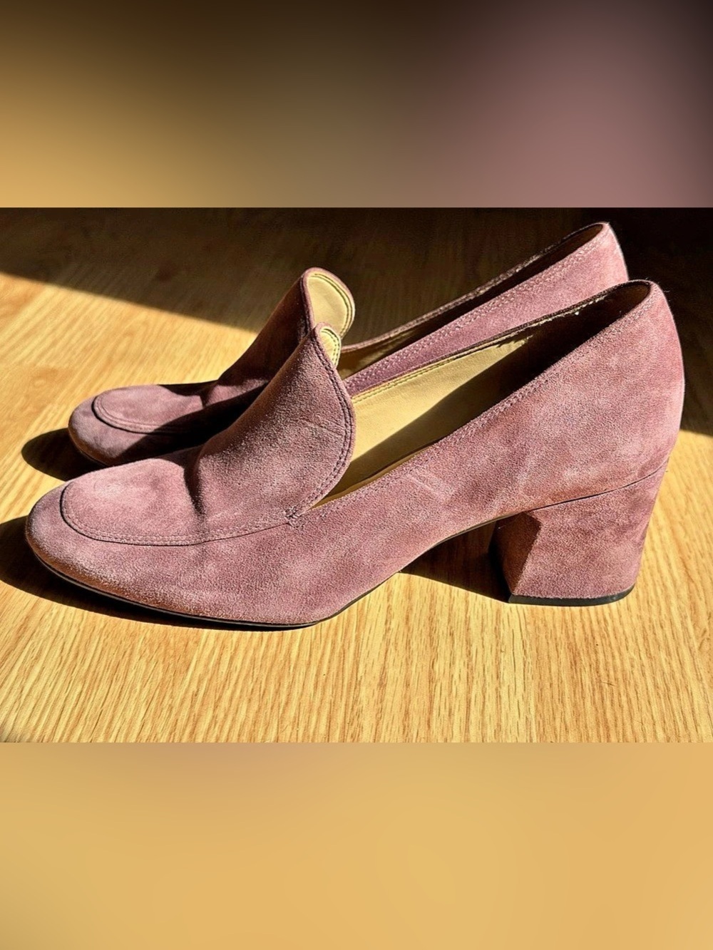 Naturalizer Dany Suede Heeled Loafer Purple Block Heel
